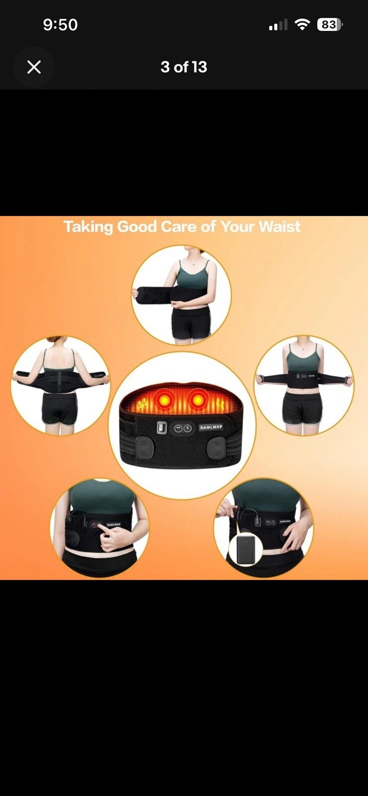 Heated Back Brace Lower Back Pain Relief Adjustable New Open Box Size L/XL