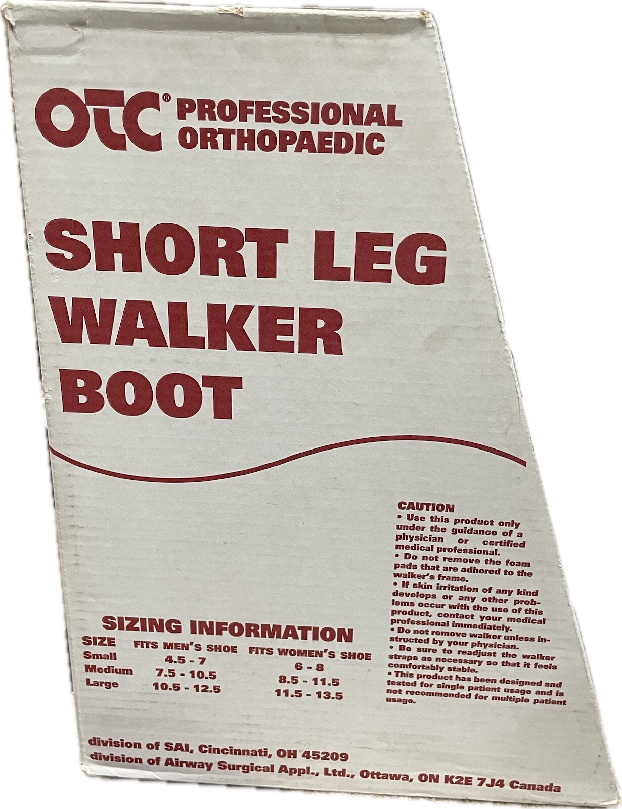 Brand New OTC Professional Short Leg Walker Boot Standard Size Medium