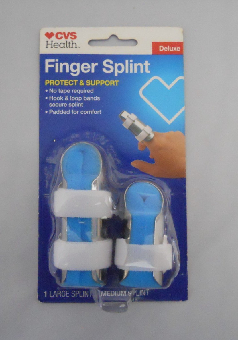 2pk New CVS Health Deluxe Finger Splint Protect & Support 2 Sizes Large & Medium