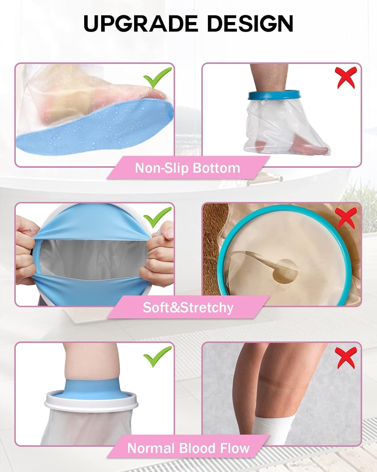 Waterproof Foot Cover for Shower Adult, Foot Cast Covers with Non-Slip Padding B
