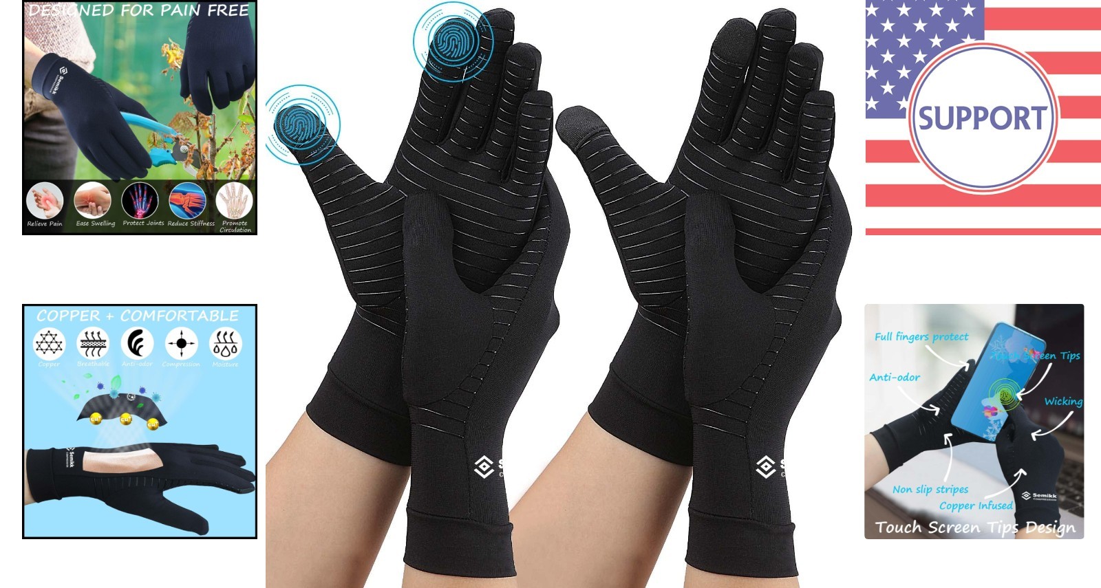 2 Pairs Lightweight Copper Arthritis Gloves – Compression & Touch Screen Ability