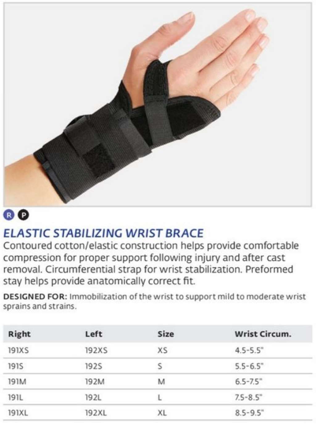 Bell-Horn Elastic Stabilizing Wrist Brace Right Small