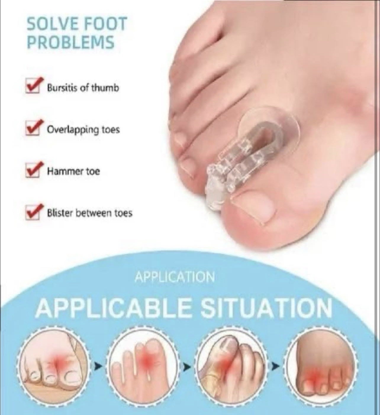Adjustable Gel Toe Separator, Clear, Bursitis, Overlapping Toes, Hammer Toe