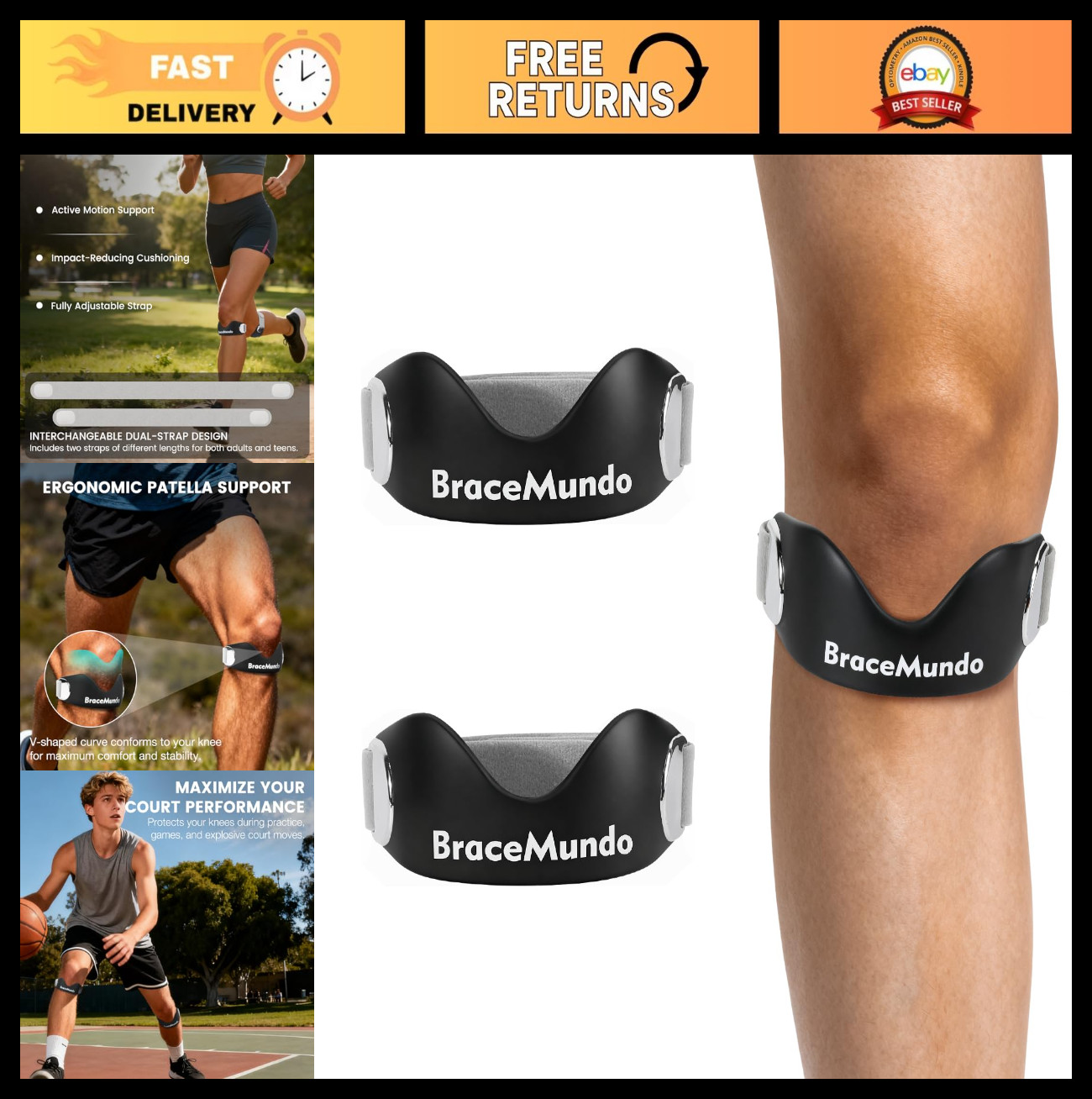 2 Pack Adjustable Knee Strap for Jumper’s Knee, Tendonitis, Arthritis Relief – N