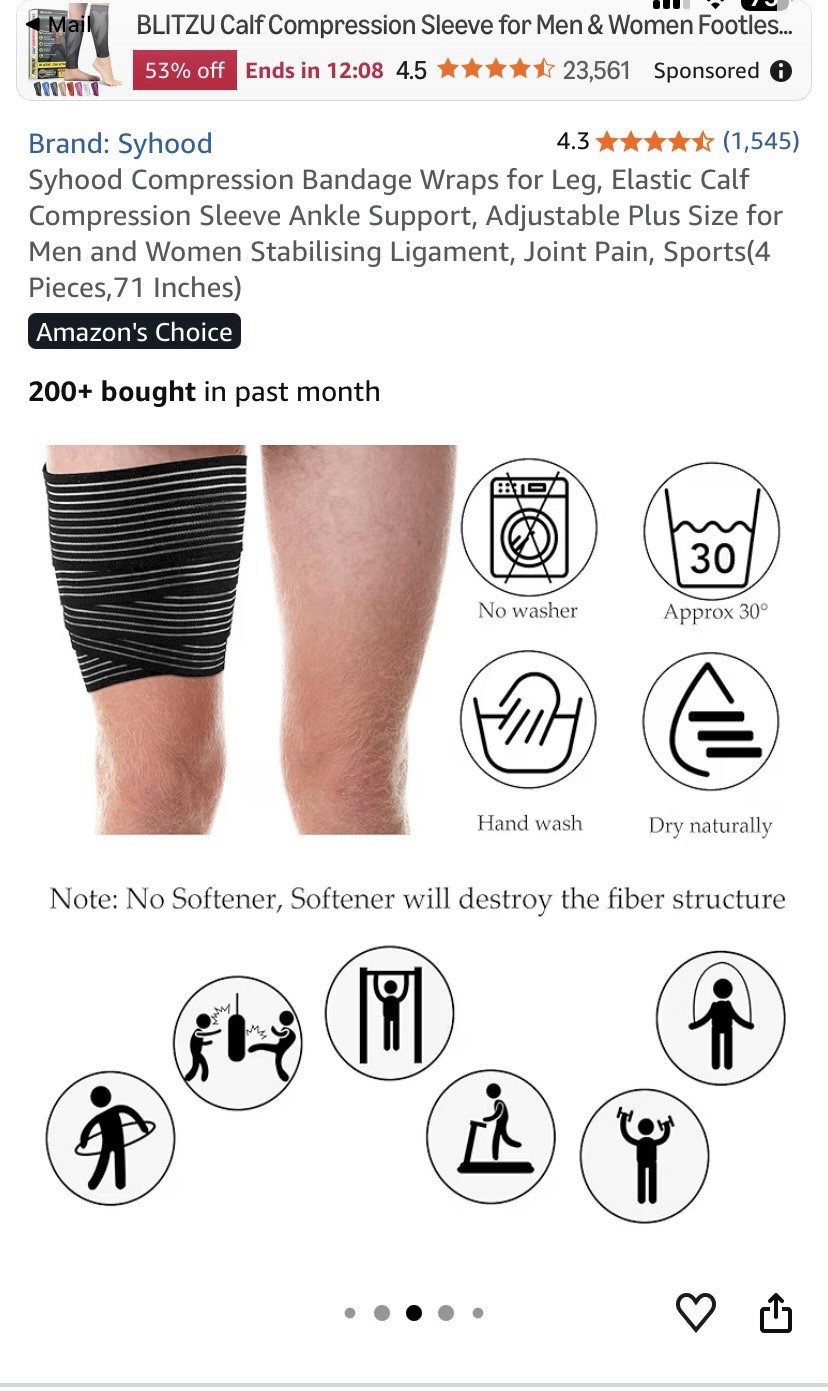 Compression Bandage Wraps for Leg, Elastic Calf Sleeve Ankle Support (2 Pieces,