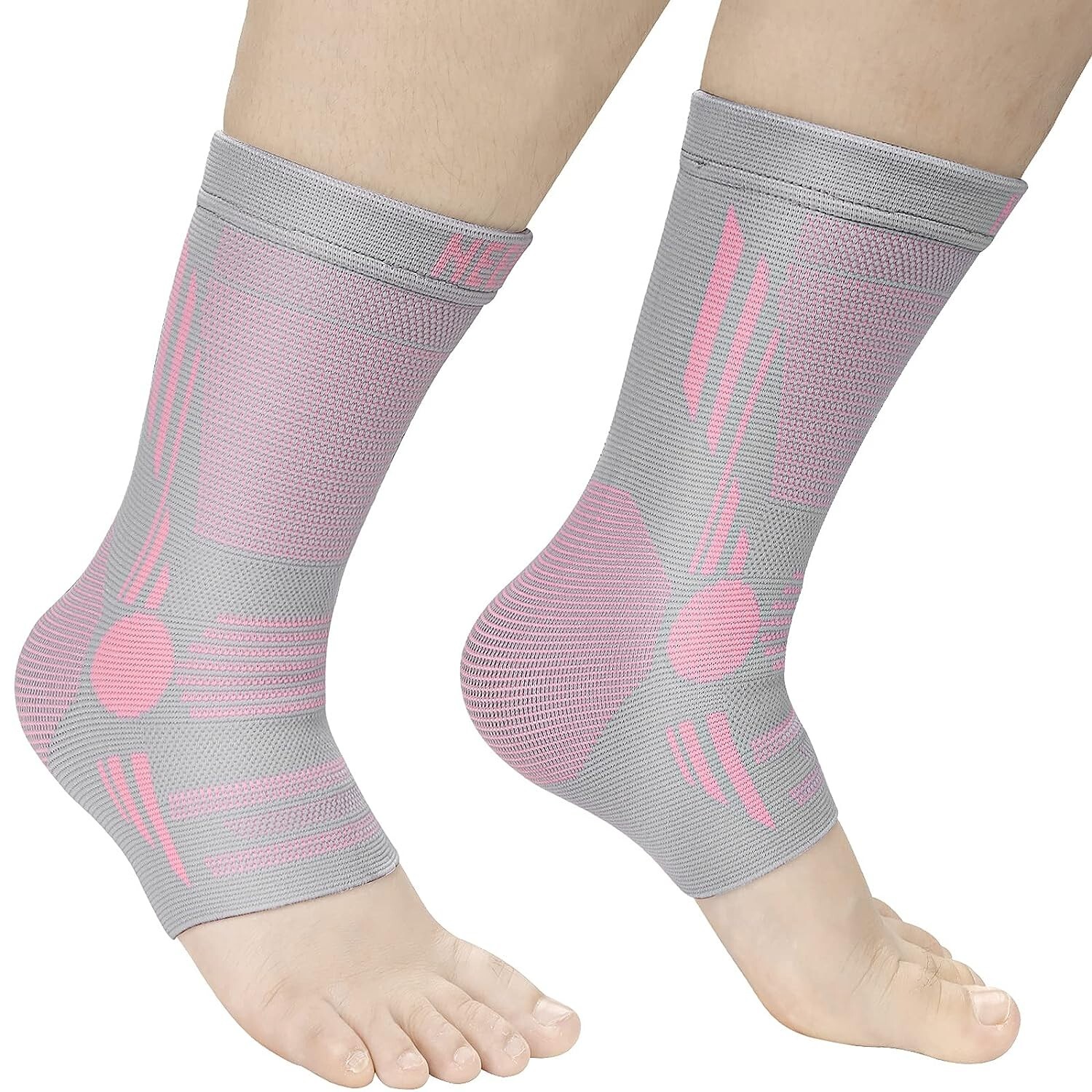 2 PACK – NEENCA Ankle Brace Compression Sleeves – Pink/Grey – Large