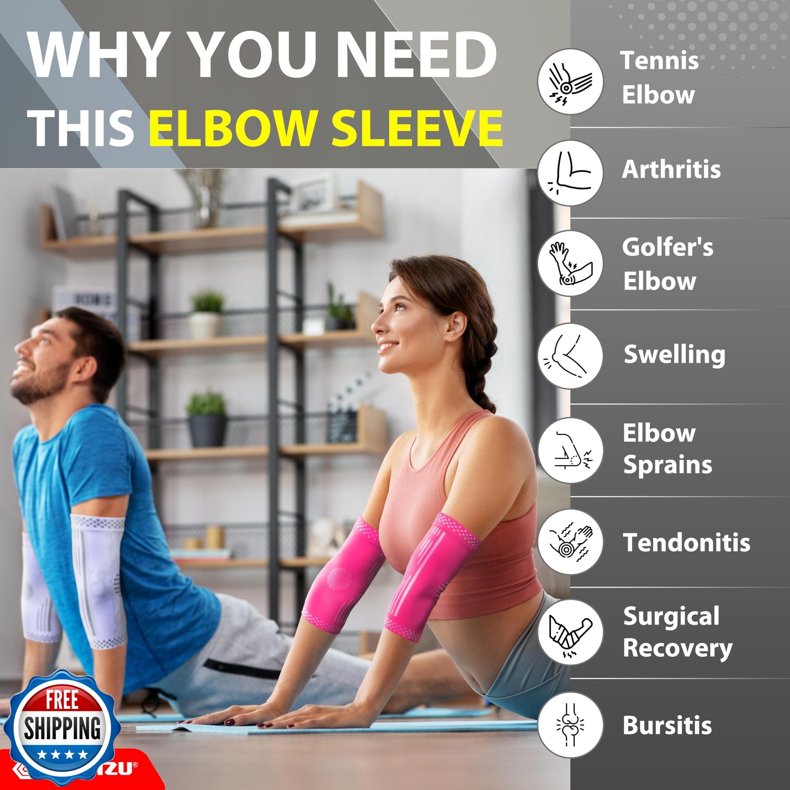 BLITZU 2 Pack Elbow Compression Sleeve, Tennis Elbow Brace Support for Golfer
