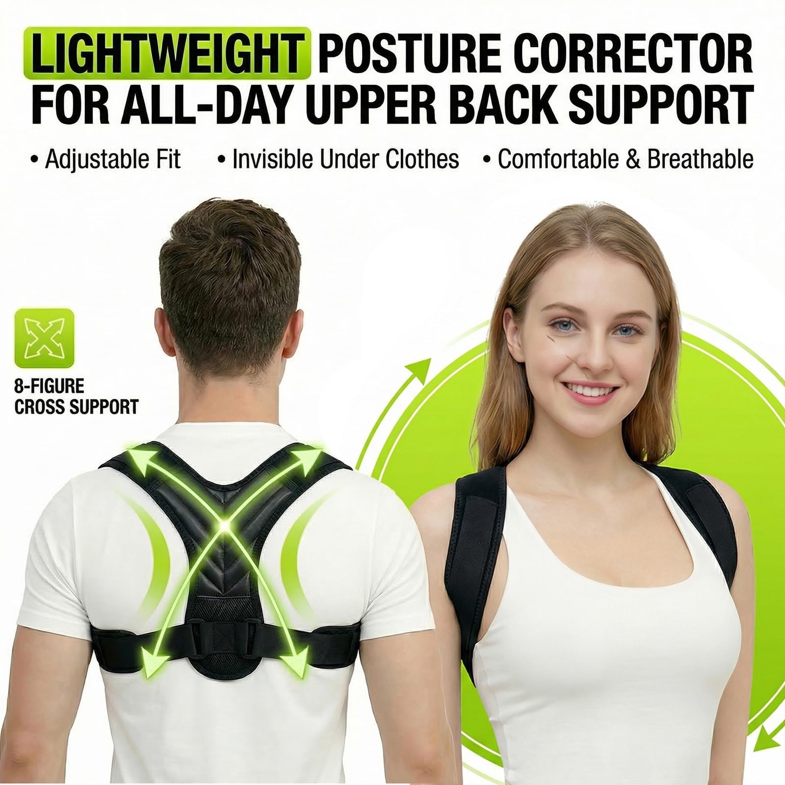 Posture Corrector for Women & Men, Adjustable Back Support Medium, Black