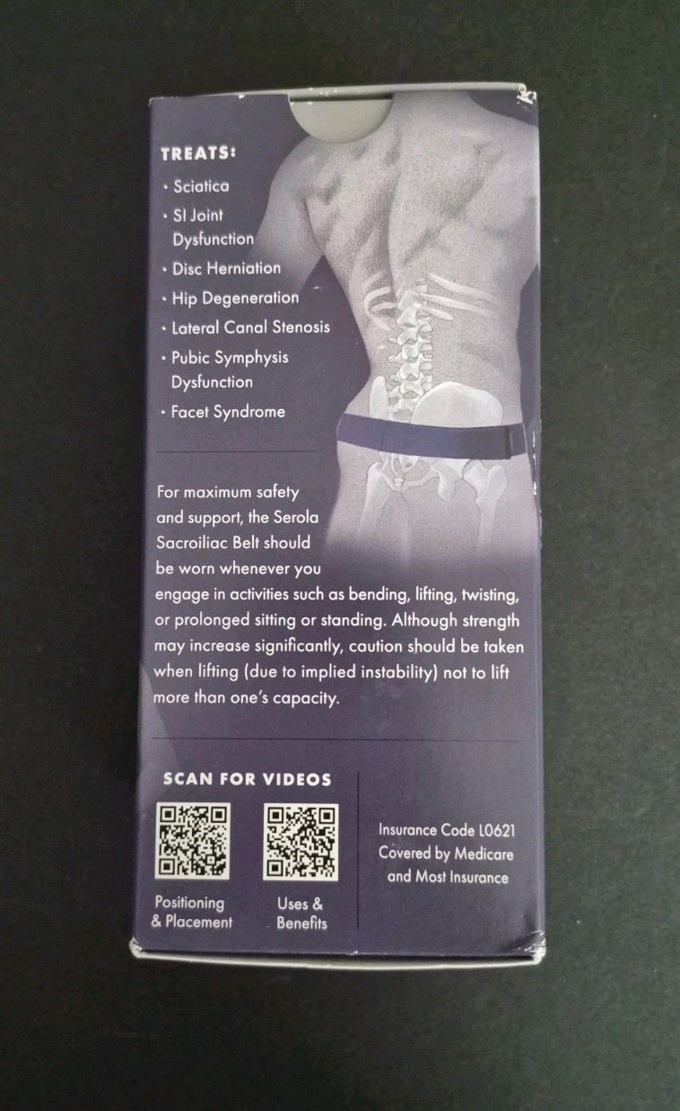 The Serola Belt Large 40” to 46” Hip, Sacroiliac Lower Back Pain Relief Support