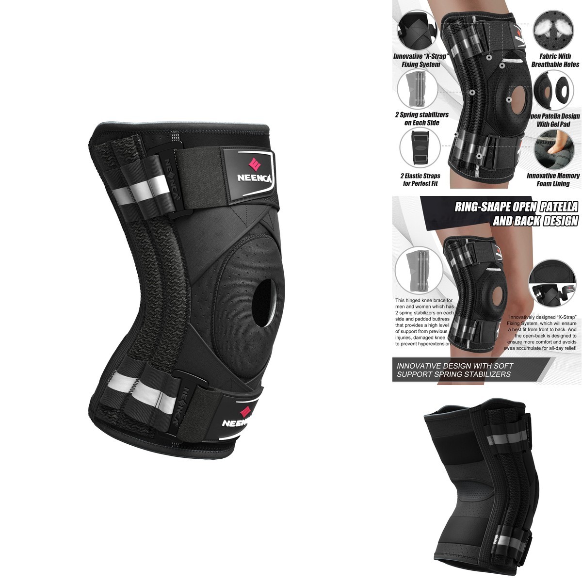 NEENCA Knee Brace Hinged Knee Support Patented X-Strap Fixing System HX-044-XXL