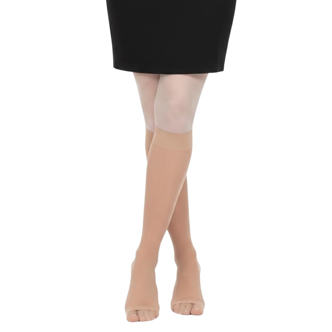 Women’s Sheer Open Toe Knee High Compression Stockings 8-15 mmHg