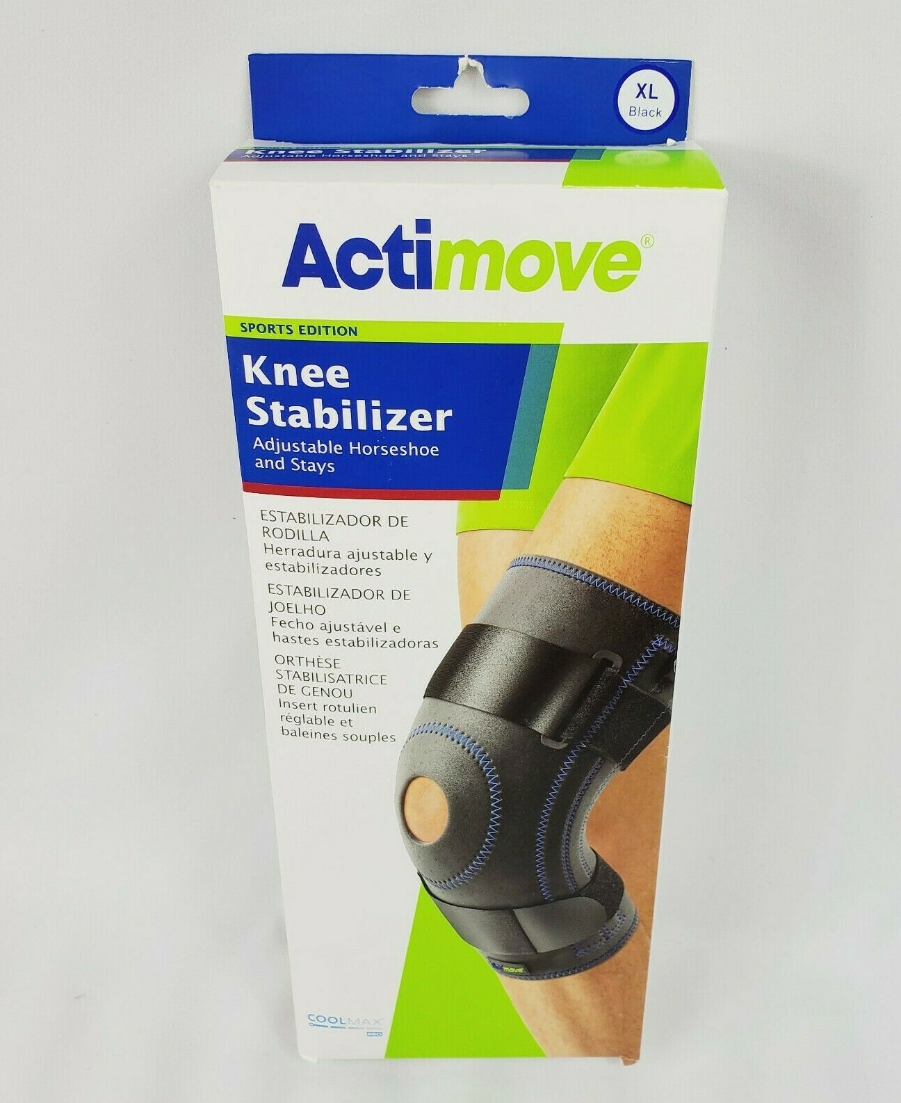 Actimove Sz XL Knee Stabilizer Adjustable Horseshoe & Stays – Black W/ CoolMax