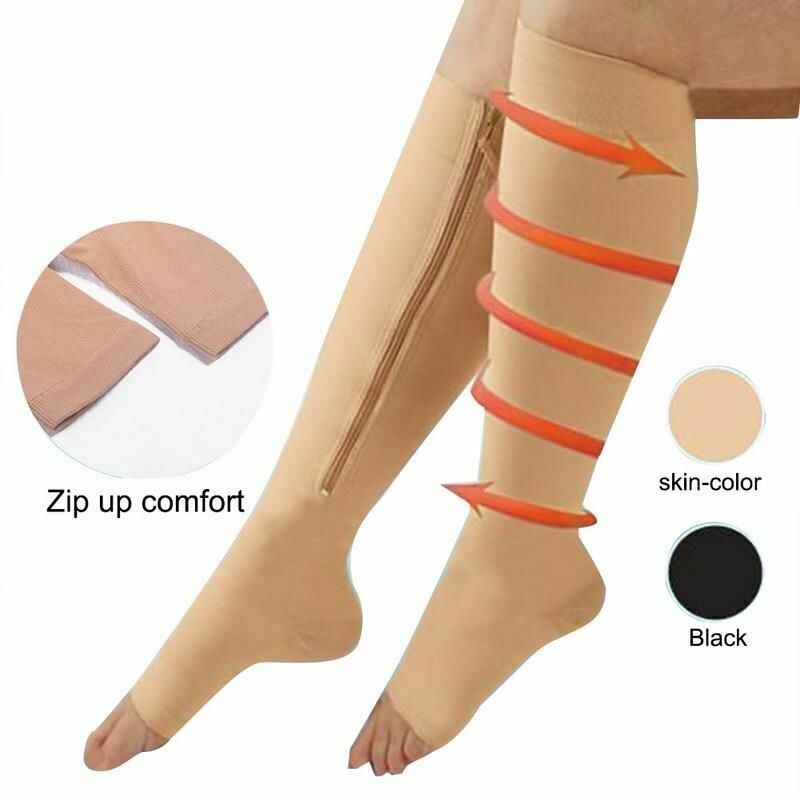 Compression Socks OPEN TOE 20-30mmHg Graduated Knee High Calf Zip 1 & 3 Pairs