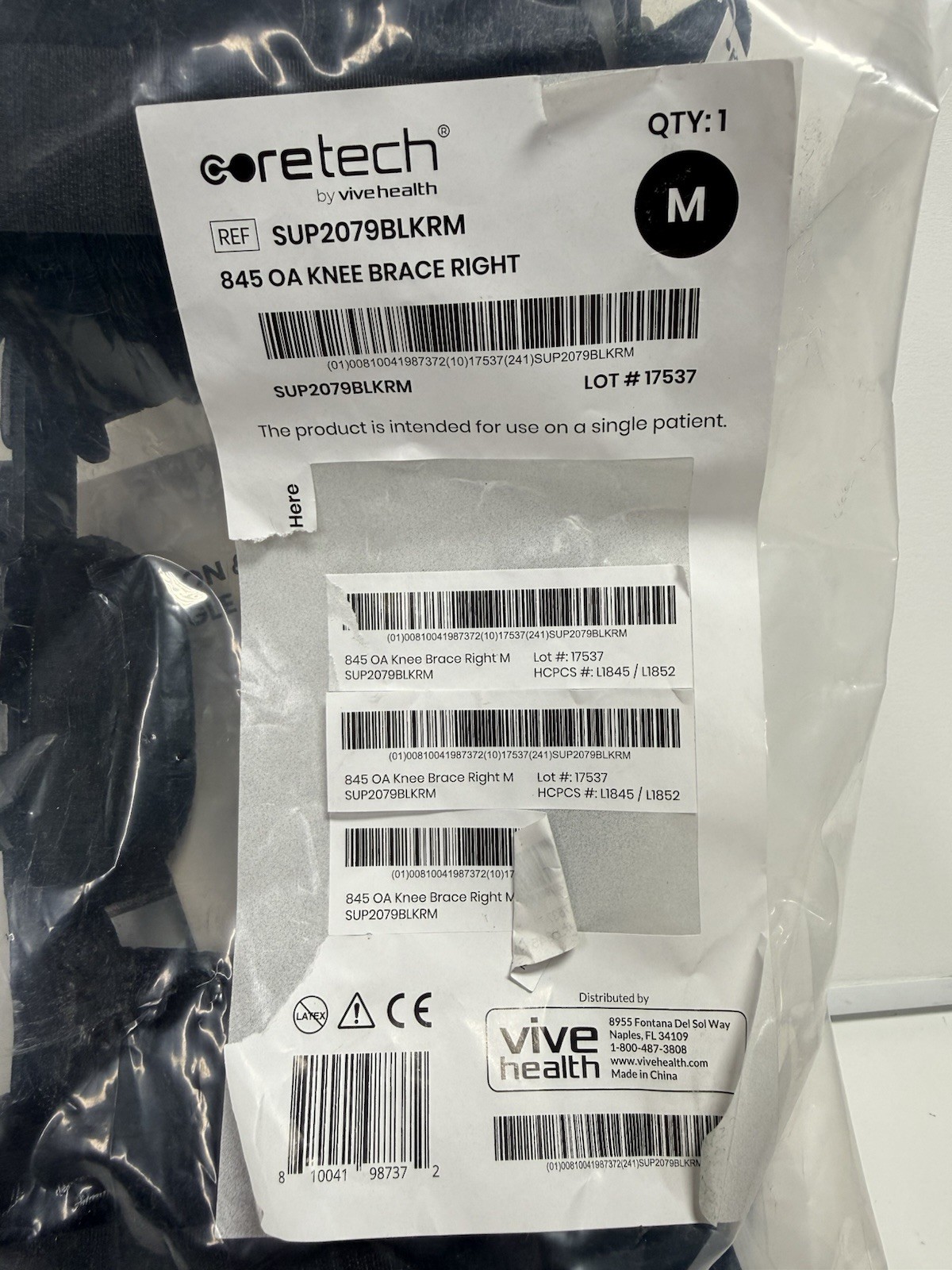 Coretech 845 OA Right Knee Brace, Medium Size, New Complete Open Package