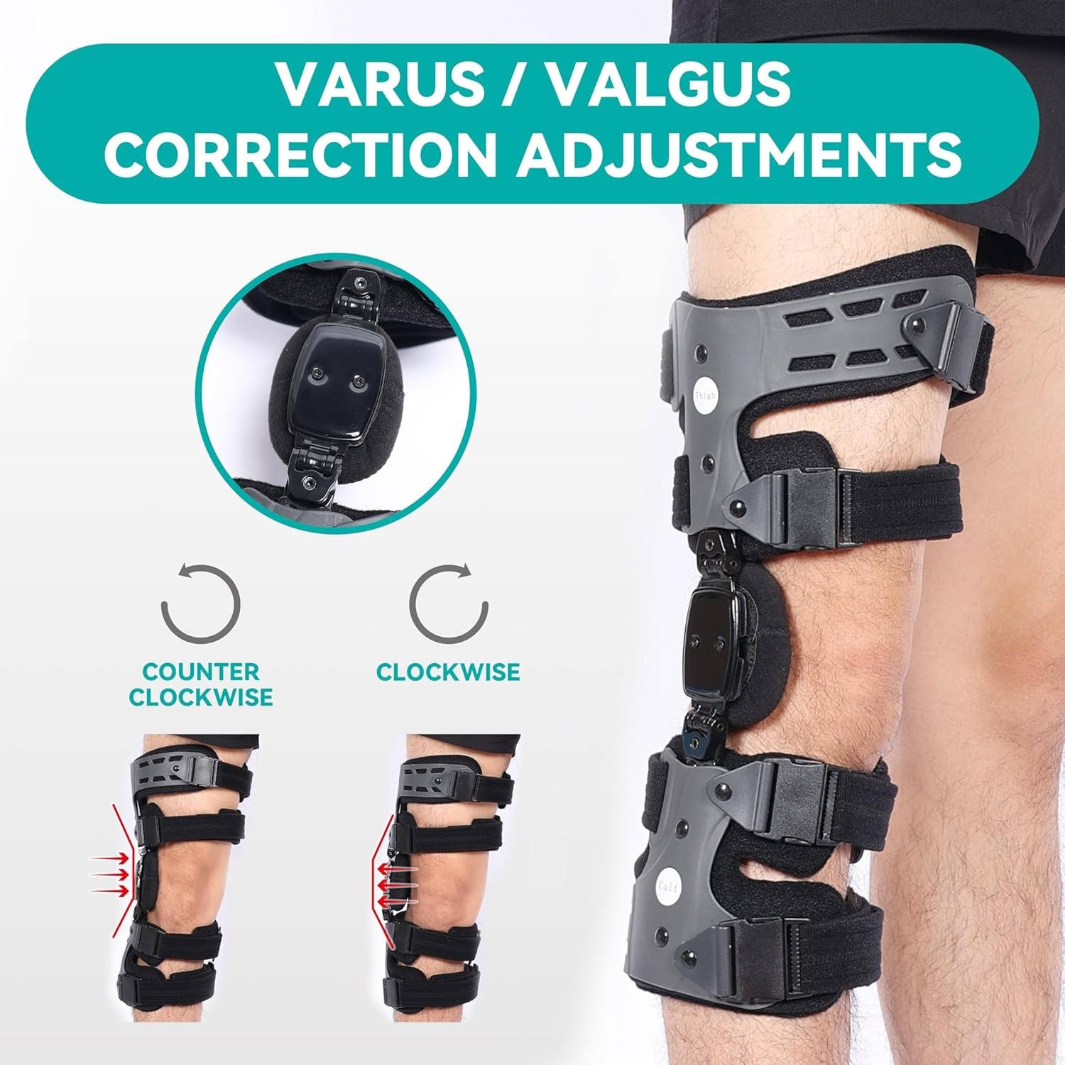 Gray left OA knee brace: unloader support for medial and lateral degeneration