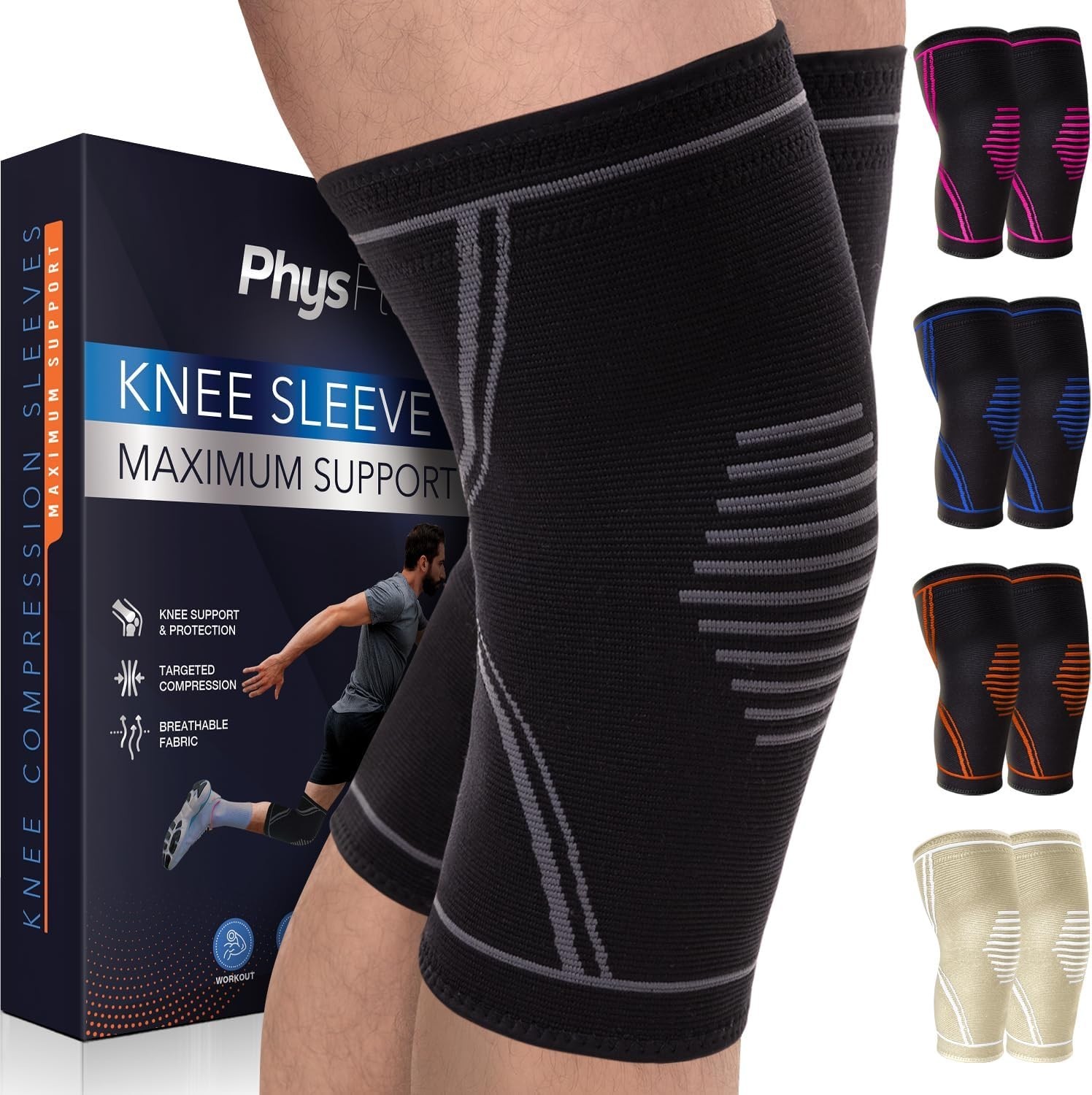 Knee Brace for Men and Women – 2 Pack Knee Compression Sleeves for Pain Relief L