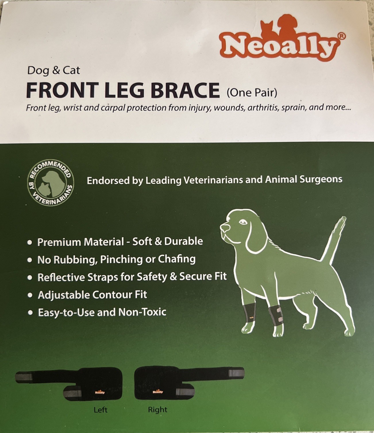 Neoally Front Leg Brace Dogs Cats S/M (1 Pair), Black Arthritis Sprain Injury