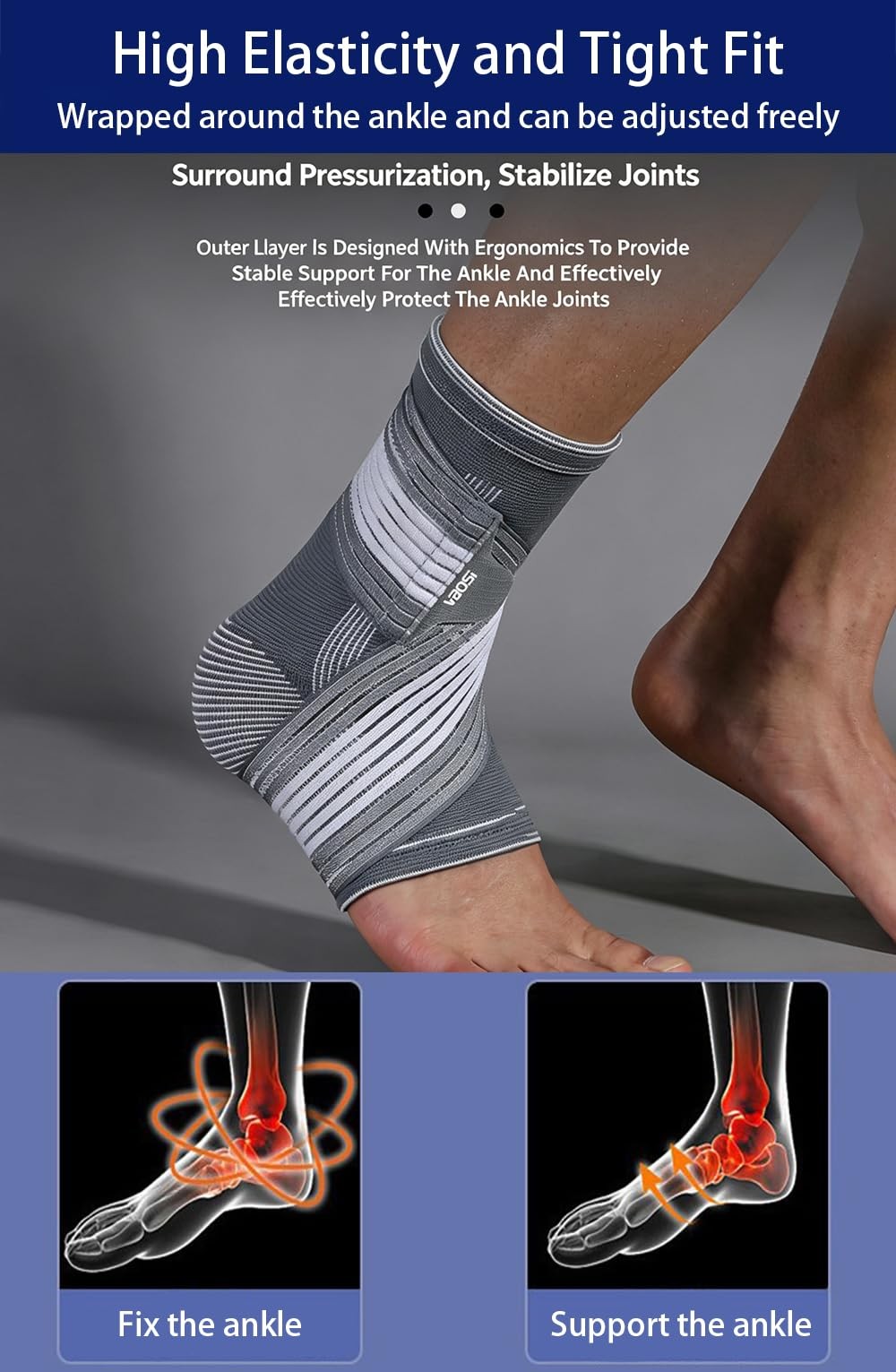 2 PCS XLarge Black Adjustable Compression Ankle Sleeve Plantar Fasciitis Brace