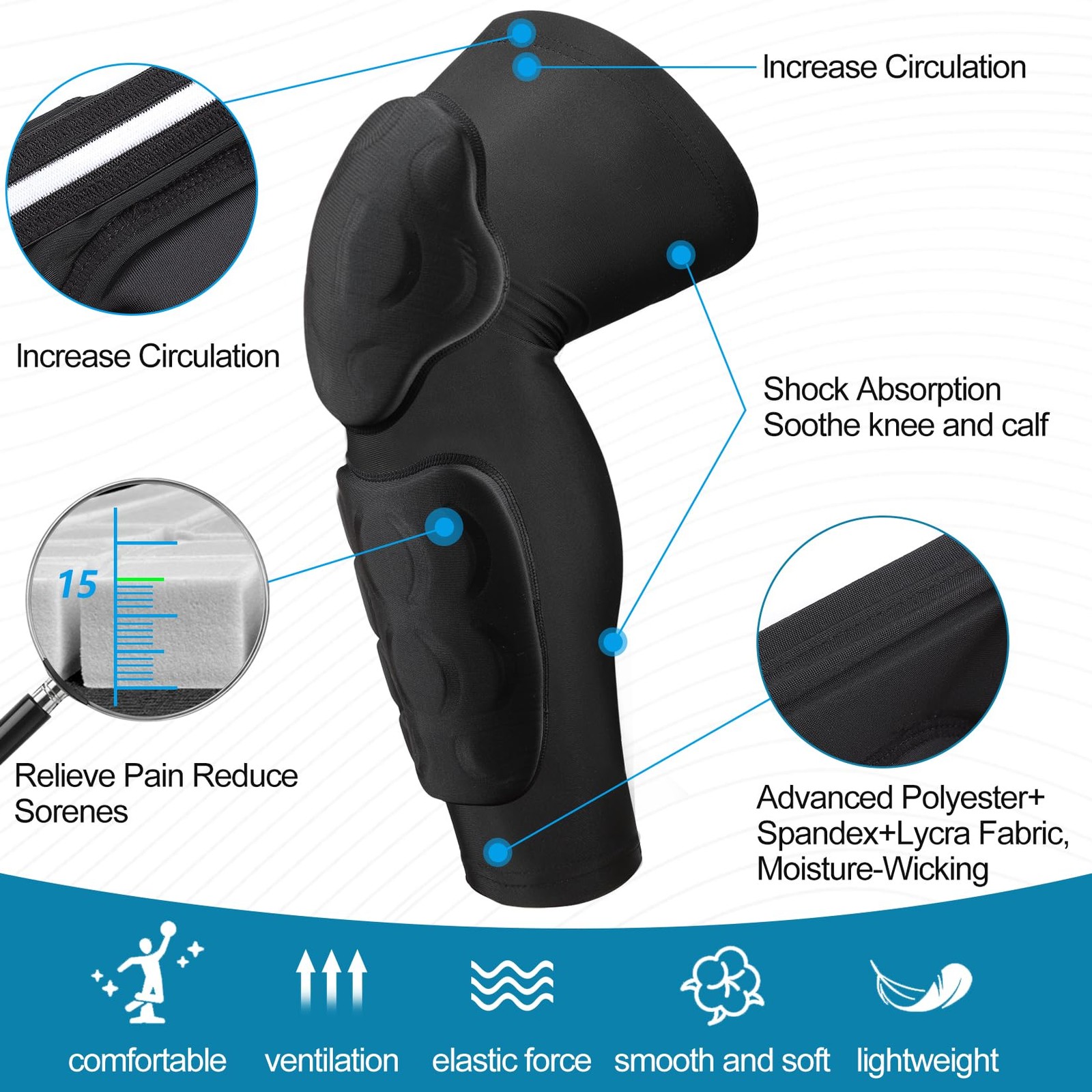 13MM Knee Pads with Shin Guard Pads,Calf Pads Protector, Padded Compression L…