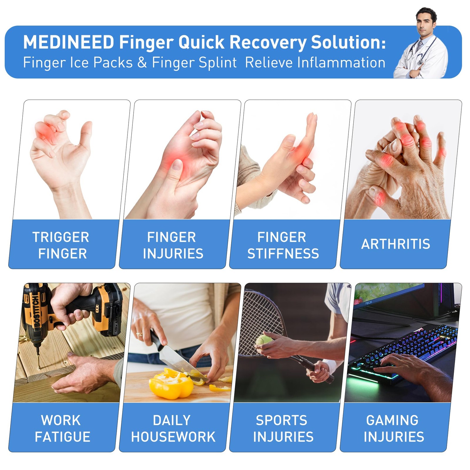 2PCS Finger Ice Pack & 2PCS Trigger Finger Splint, Thumb Splint & Sleeves Col…