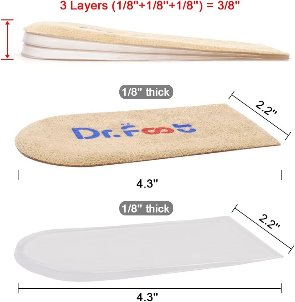 Comfortable Gel Heel Lift Inserts – 3 Layer Anti-Slip Design for All Shoe Types