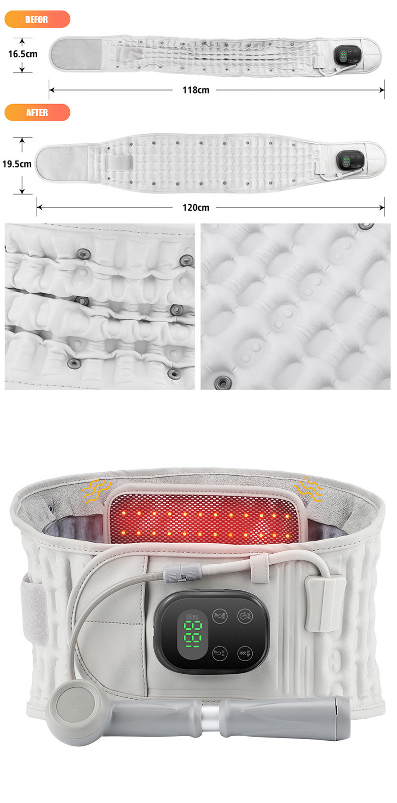 Inflatable Heating Massage Decompression Belt Lumbar for Lower Back Pain Relief