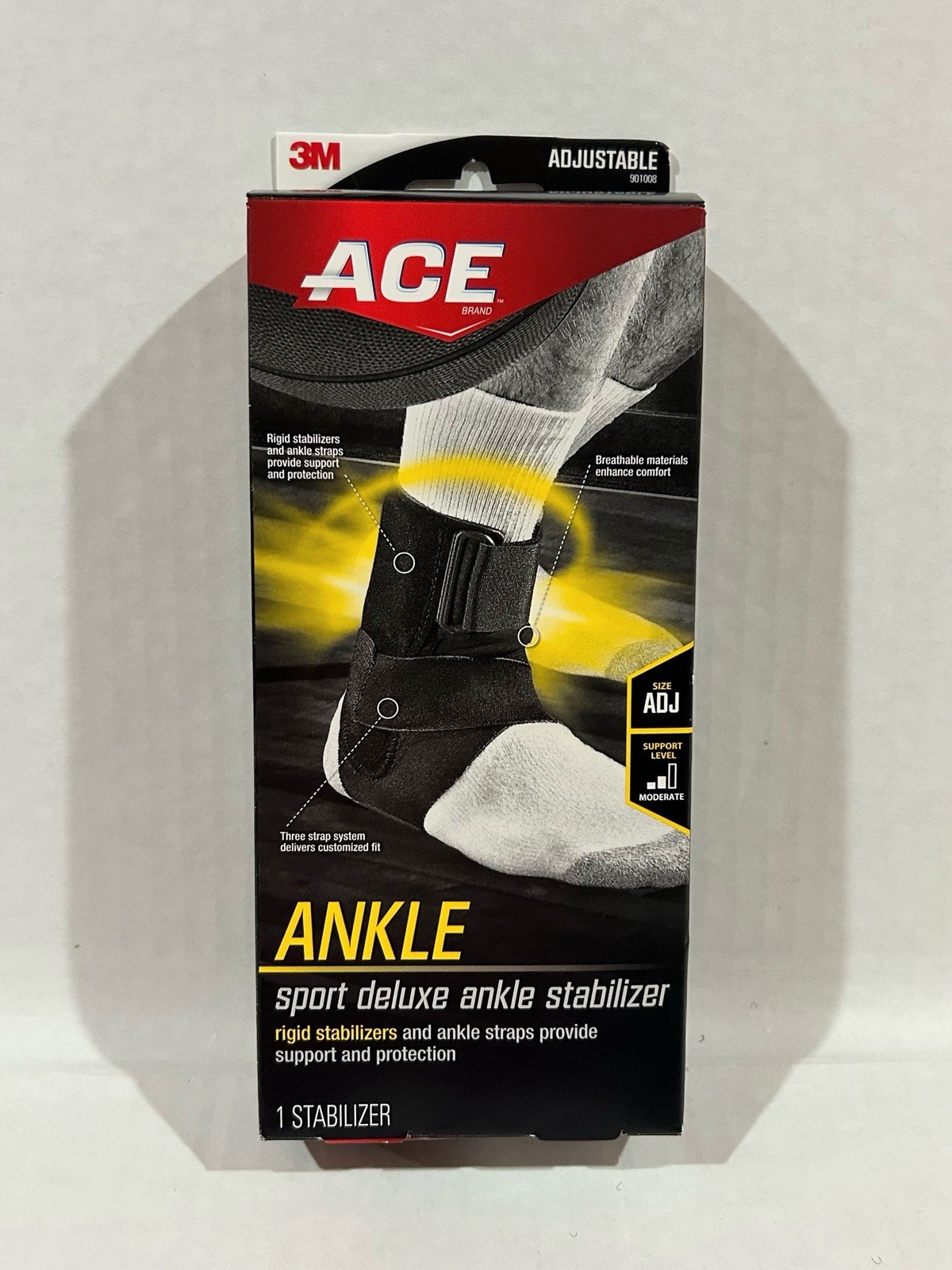 Ace Brand Sport Deluxe Ankle Stabilizer Adjustable Moderate Support 901008 Black