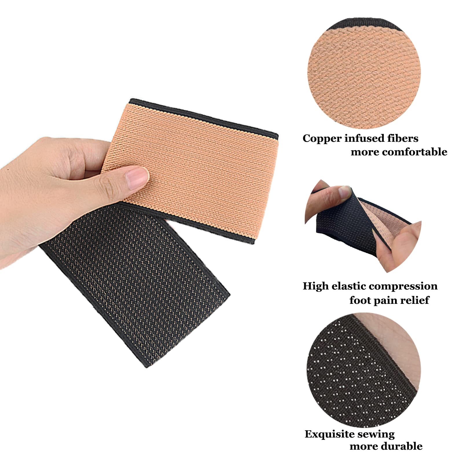 Copper Arch Support Sleeves (4PCS), Plantar Fasciitis Braces One Size, Black