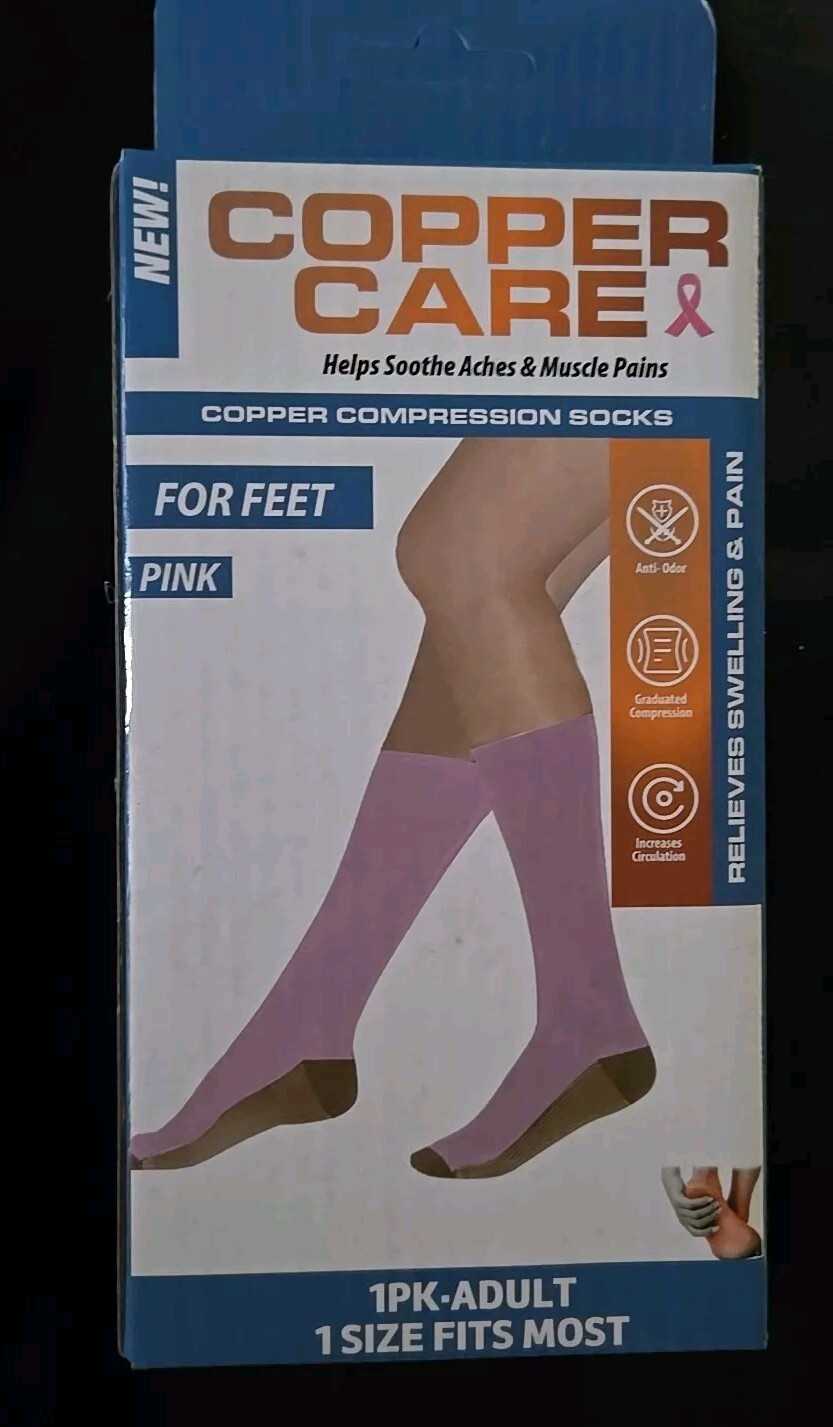 Copper Care Unisex Adult COMPRESSION SOCKS Soothes Aches & Pains UNISEX NEW Pink