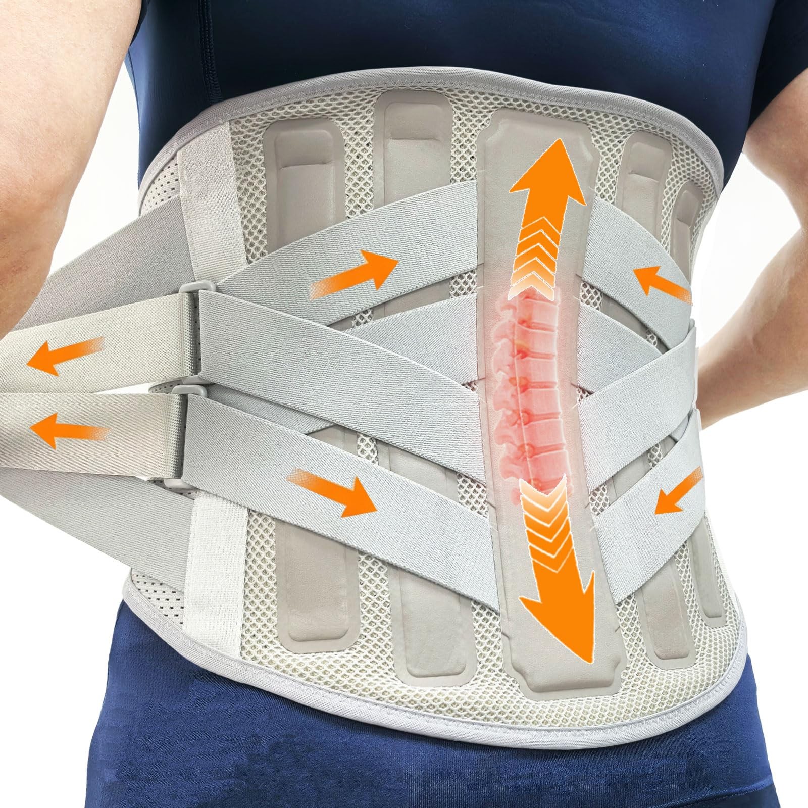 TESETON Back Brace for Lower Pain Men Medium(Waist:28″-32″), Grey
