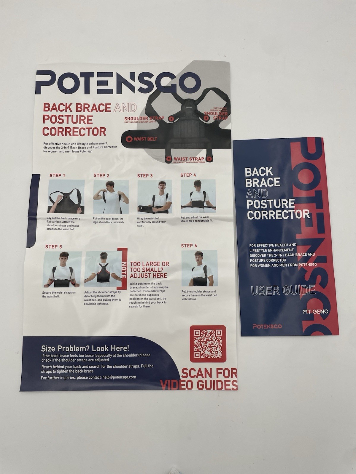 PotensGo POSTURE CORRECTOR ADJUSTABLE BACK BRACE, SIZE S and M available