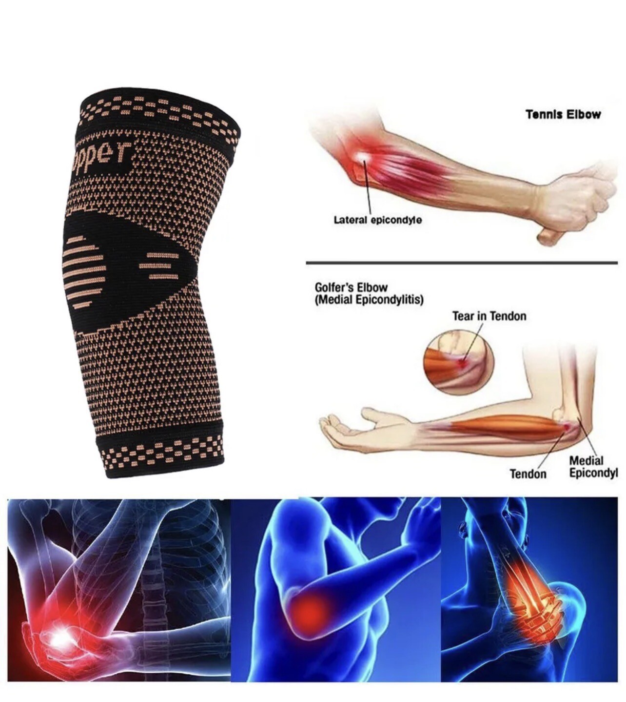 Elbow Brace Compression Support Sleeve, Copper Elbow Brace