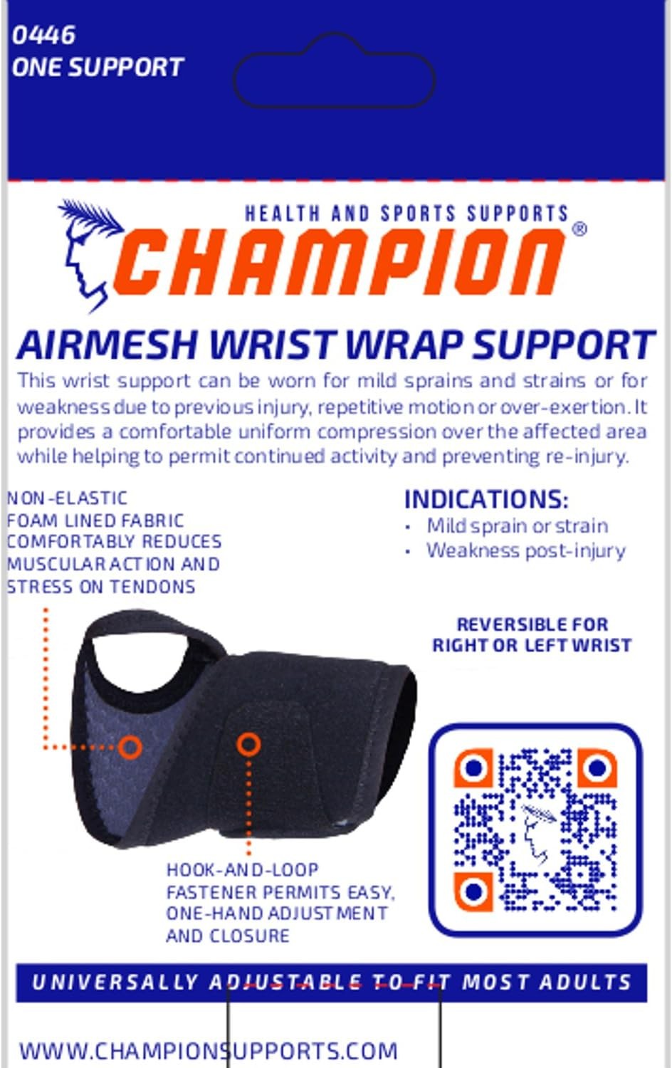 Champion Wrist Wrap Support, Universal Fit, Airmesh Fabric, Grey,