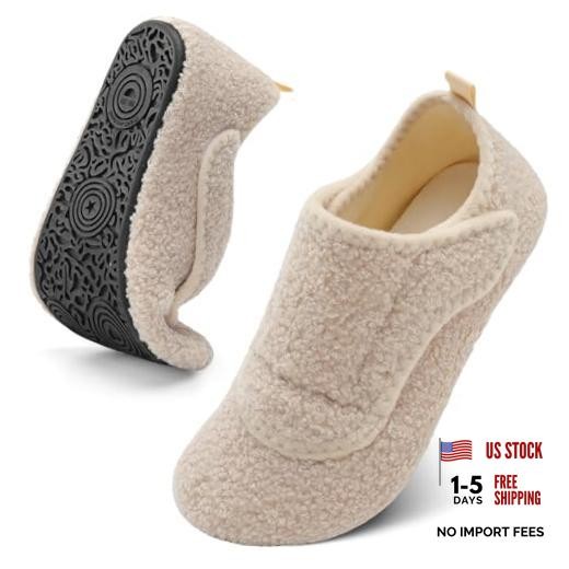 Slippers for Women Men Wide House Diabetic Shoes 5.5-6.5 Women/4-5 Men Beige