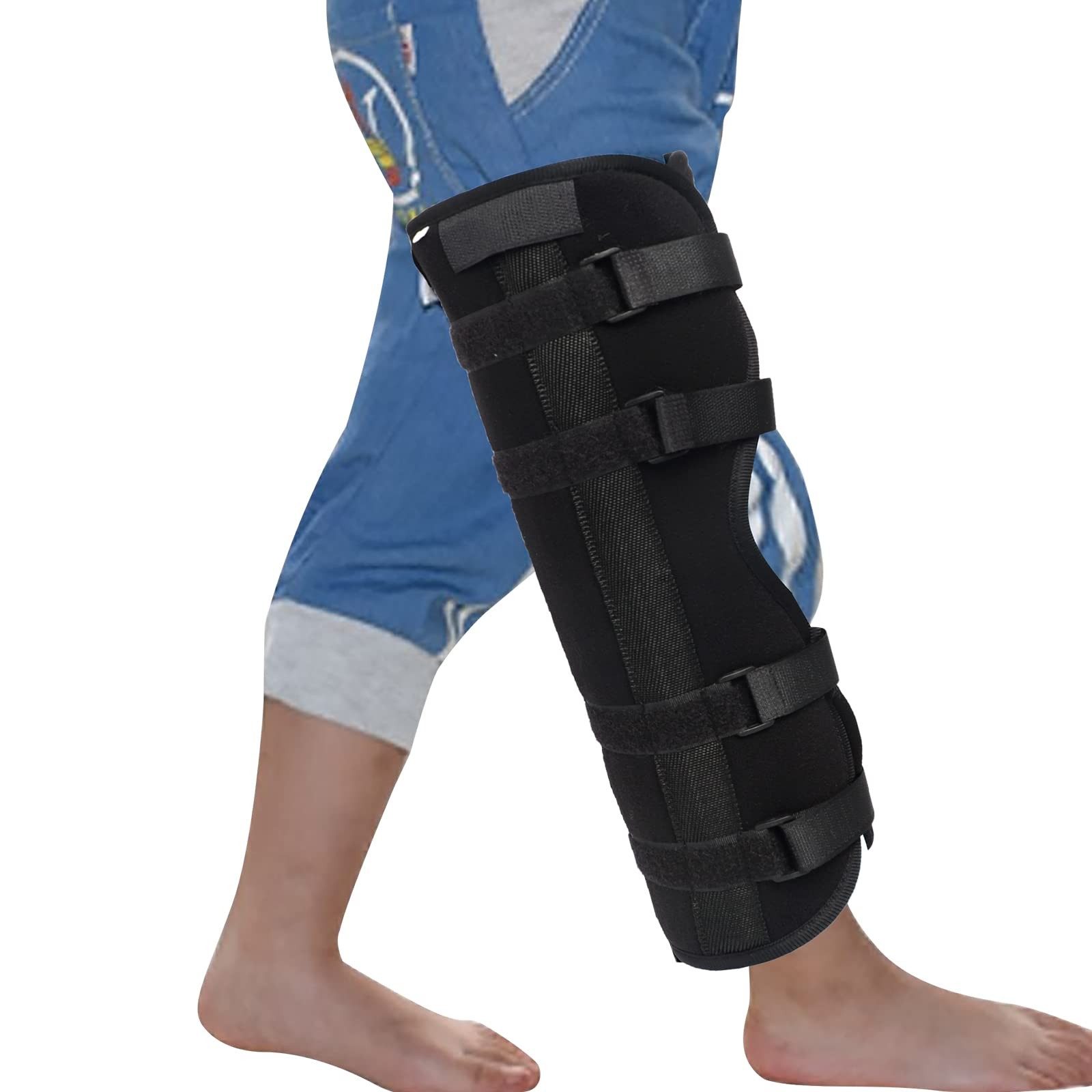 Kids Teens Knee Brace Splint Full Leg Calf Medium, for 4-7 yrs, Black