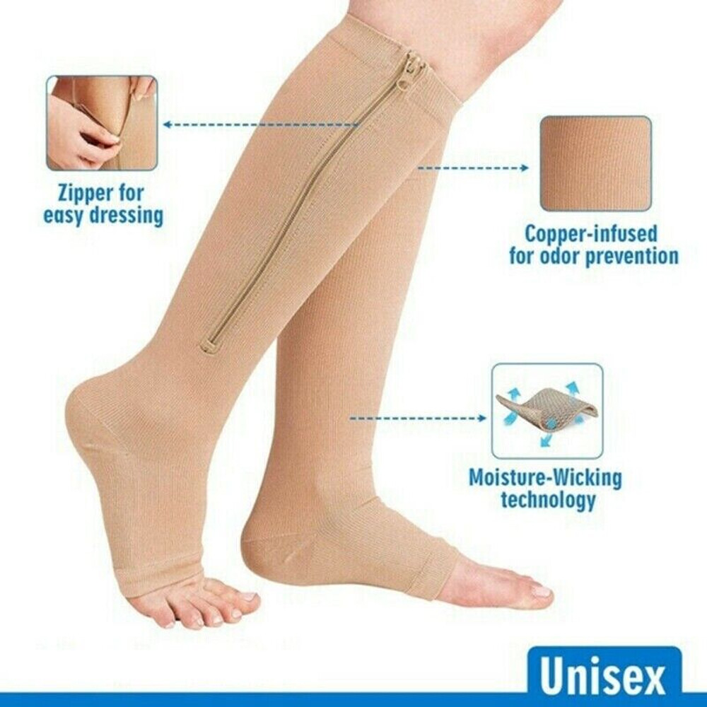 3 Pair Open Toe Socks Pressure Knee High Long Stocking Support for Leg & Muscle