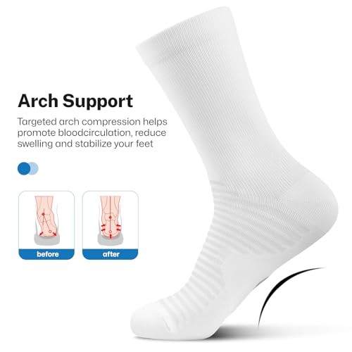 Athletic Crew Compression Socks (6 Pairs) for Large-X-Large White (6 Pairs)