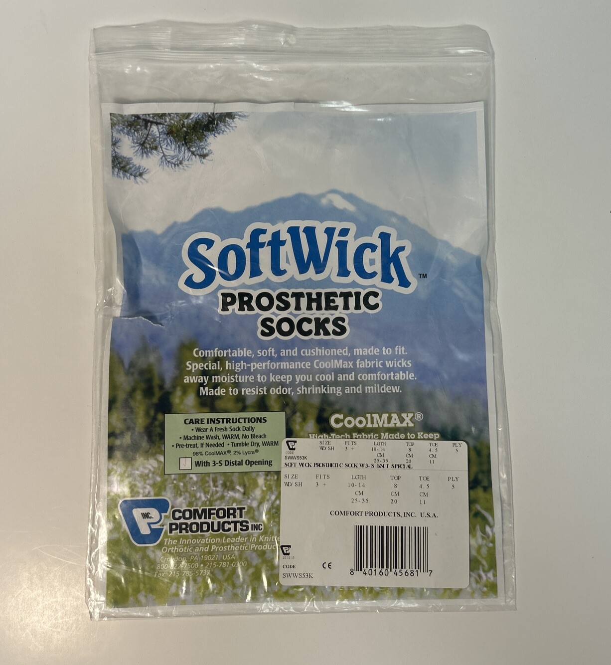 SoftWick Cool Max Prosthetic Sock With Hole, Size Wide/Short, Ply 5