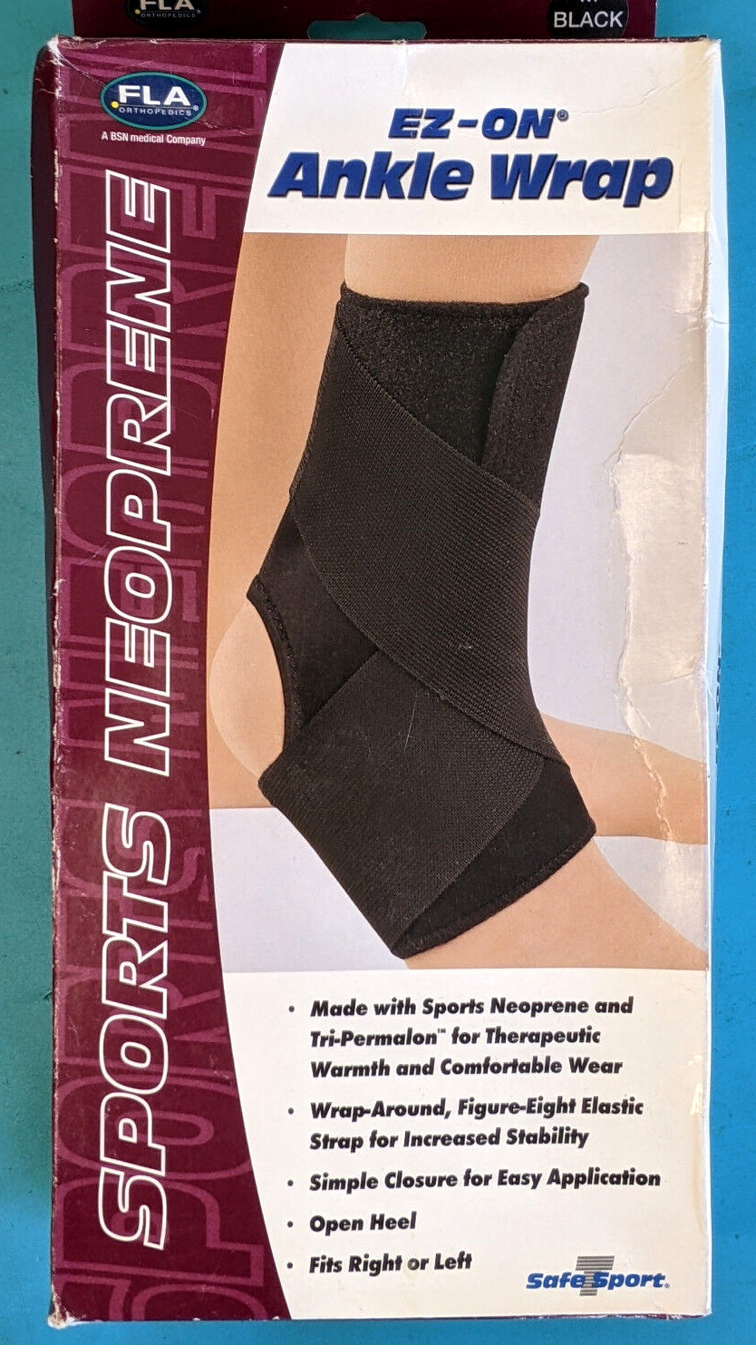 2 PACK – FLA Black Sports EZ-On Ankle Wrap Neoprene 40-550 – Medium or Large