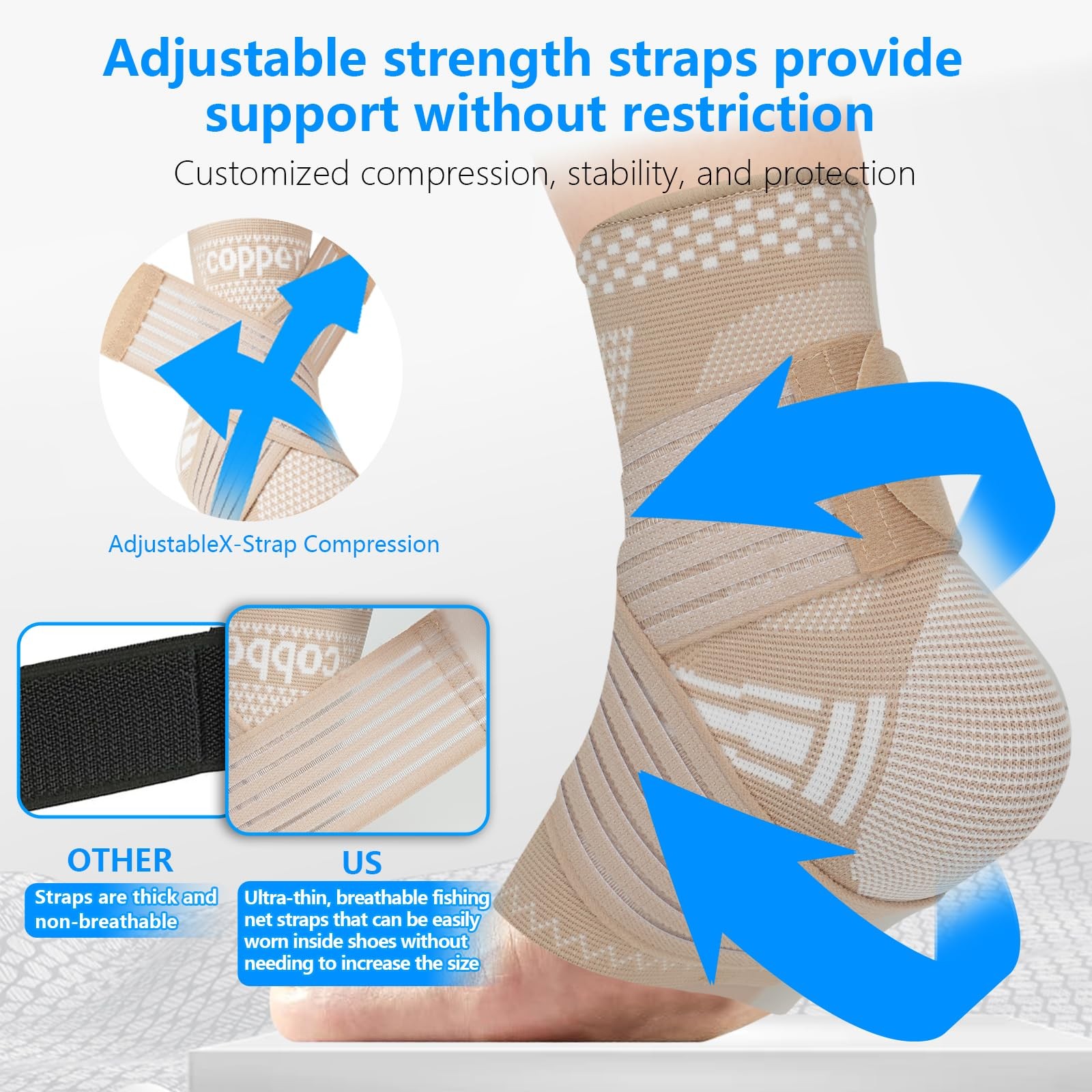 DRNAIETY Copper Ankle Brace for Men & Women – 1 Pair Large, Skin Tone