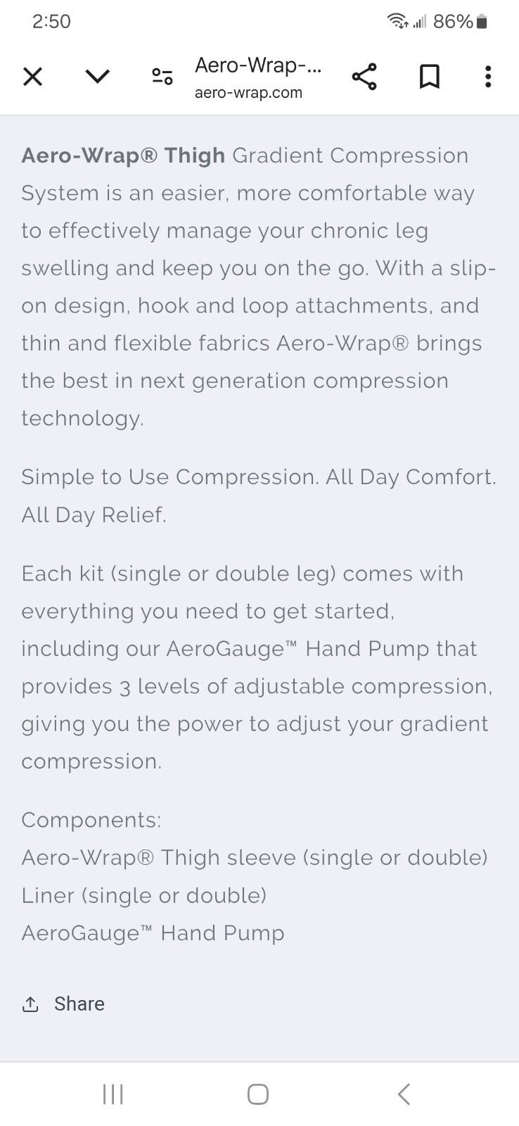 Sun Scientific Aero-Wrap Thigh Compression System – Medium-large Right.Brand New