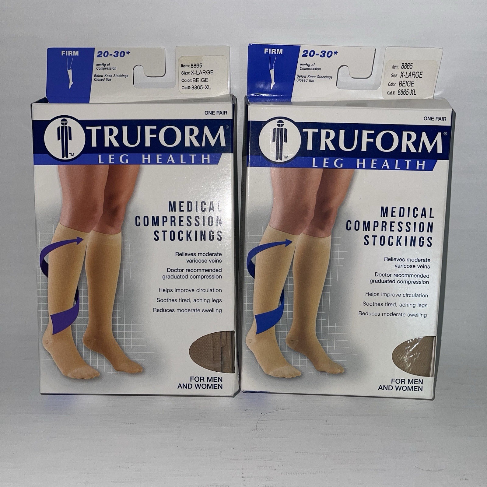 2 XL Truform Leg Health Below Knee 20-30 mmHg Compression Stockings Beige