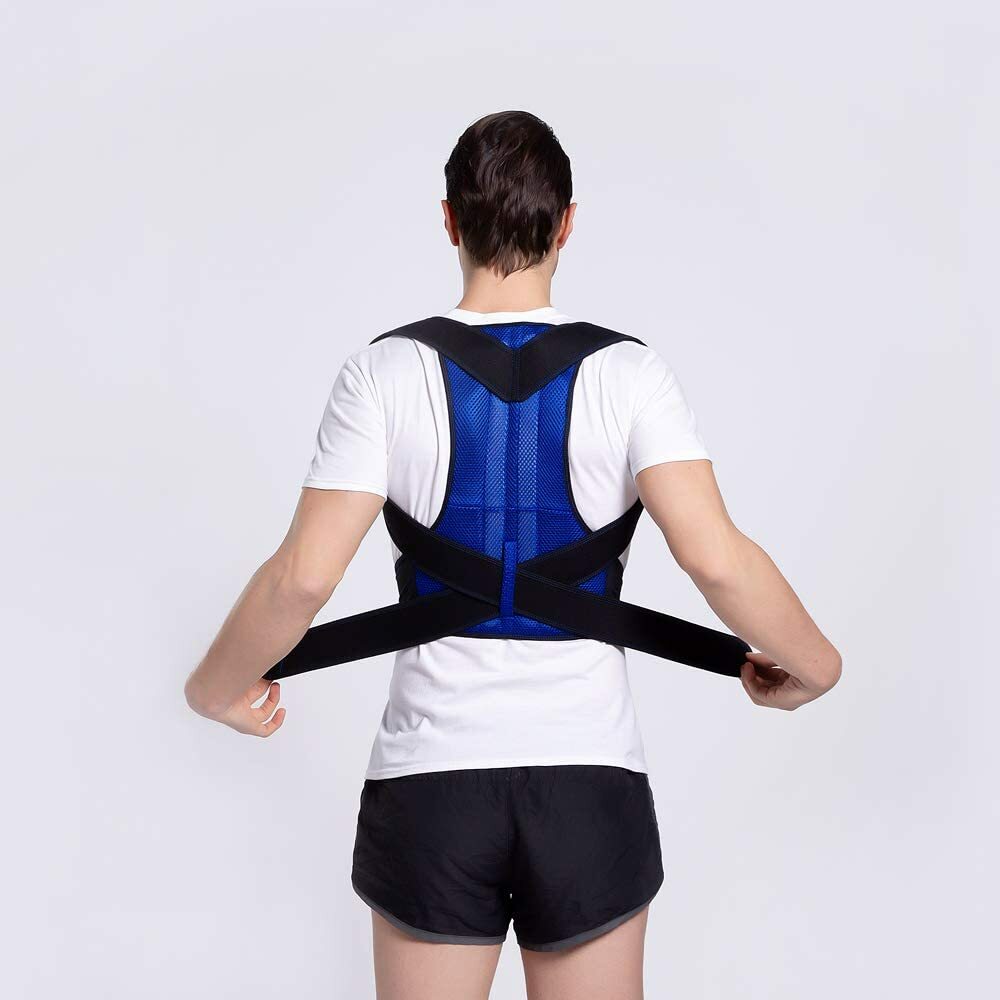 Blue Adjustable Back Brace Belt, Improve Posture & Neck Should Back Pain Relief