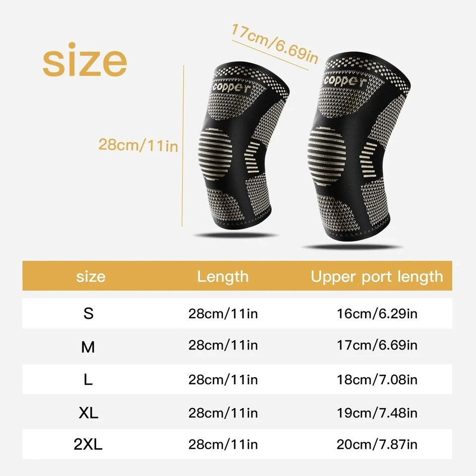 1/2x Knee Sleeves Copper Silver Compression Brace Support Sport Joint Injury