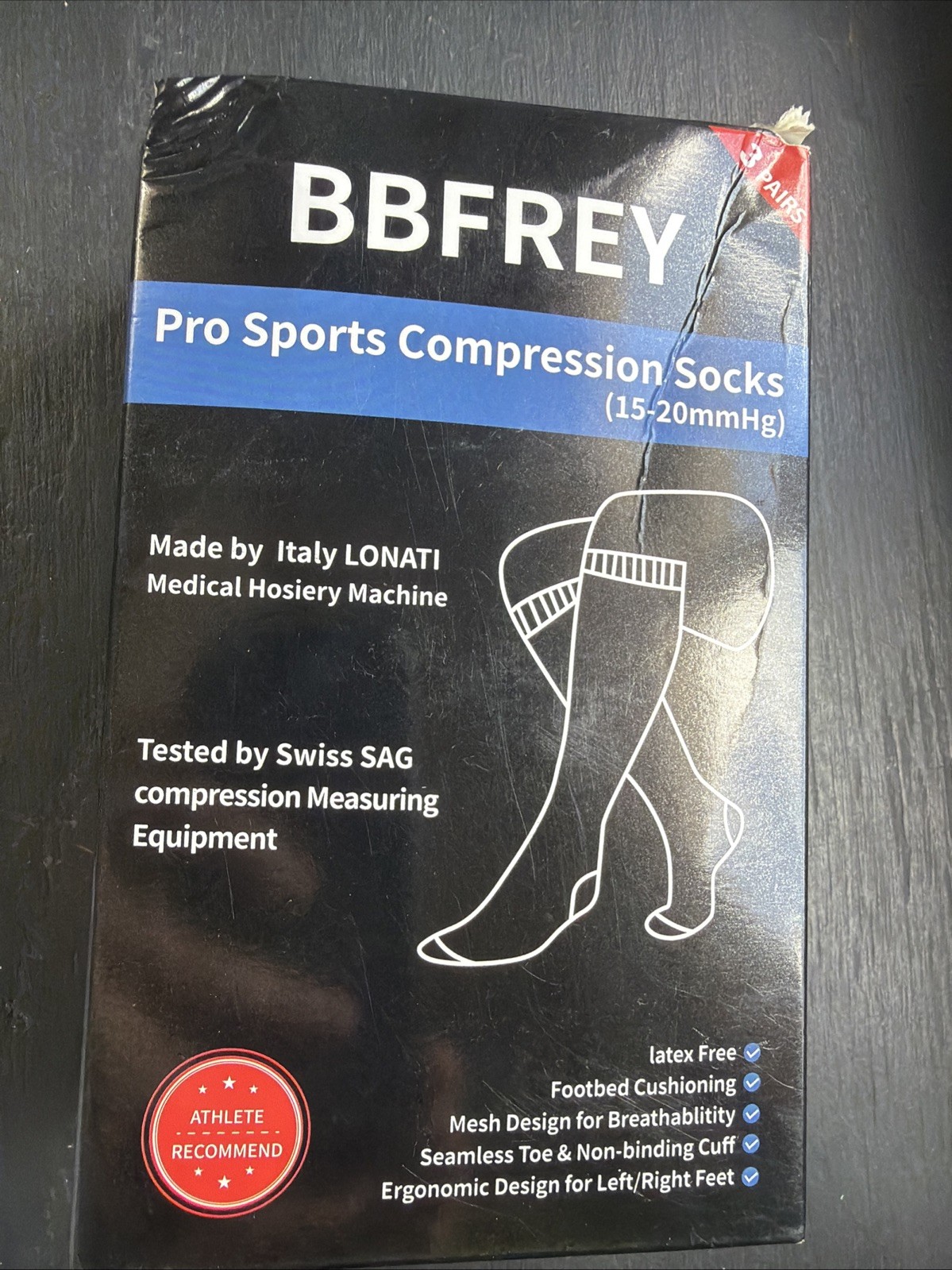 BBFREY 3 Pack Max Cushion Ankle Socks Coolmax & Lycra Large/XL Blk Grey White