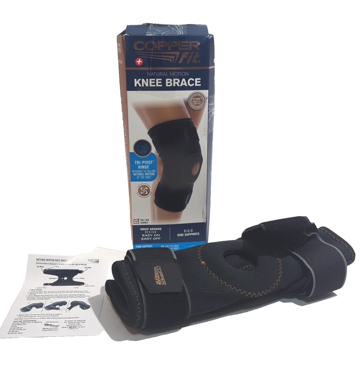 Copper Fit 4122 Knee Brace Natural Motion Rigid Side Supports FIRM 16″-22″ Black