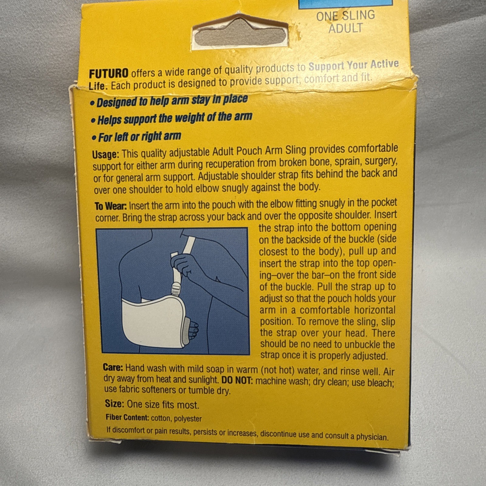 FUTURO Pouch Arm Sling Adult Adjust To Fit (NEW) 🇺🇸 Grey One Size Fits All.