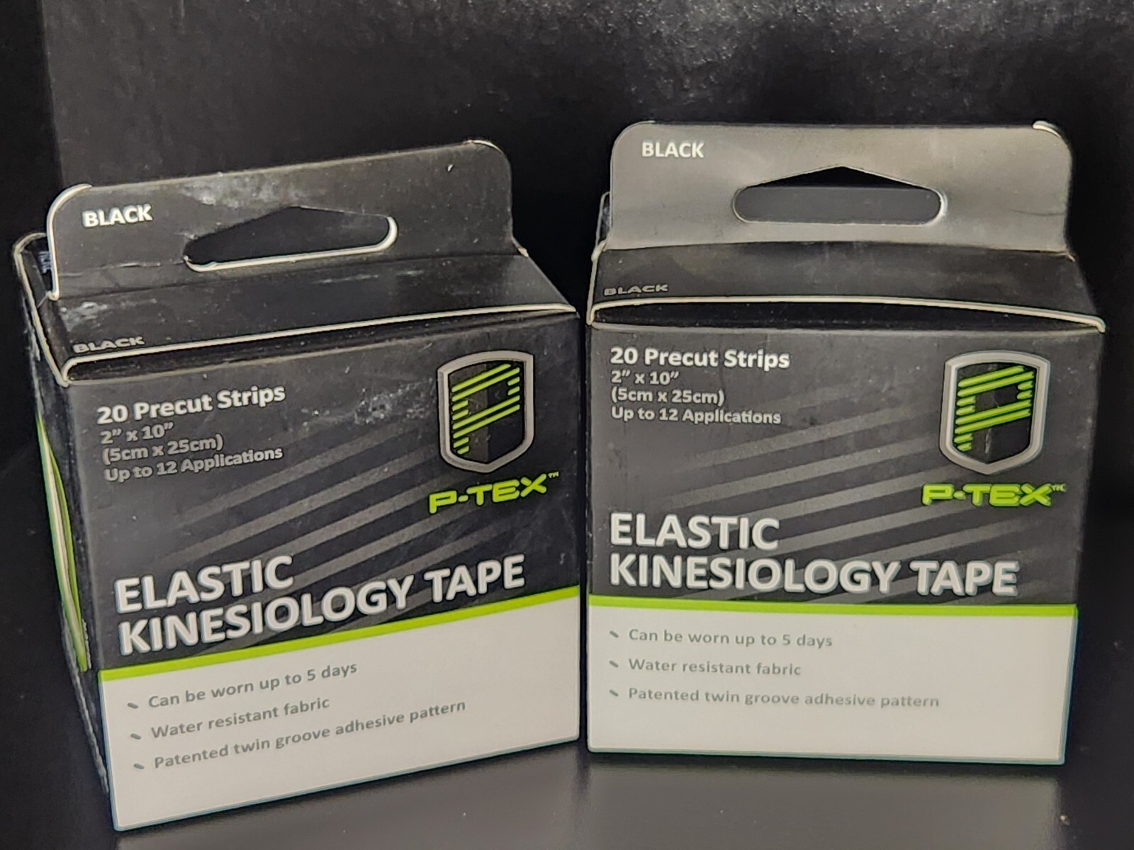 2 PACK – P-TEX ELASTIC KINESIOLOGY TAPE 20-2″ X 10″ STRIPS/ Color BLACK