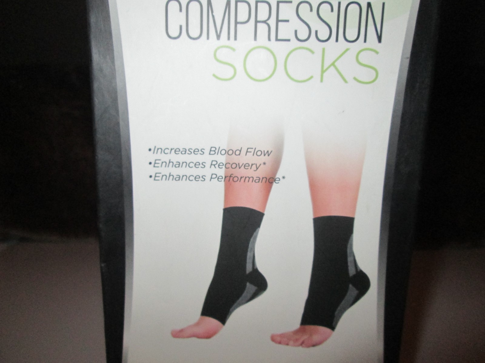 1 Pr Compression Sleeve Socks Ankle Foot Support Black Gray Small M 3-4 /W 4-6