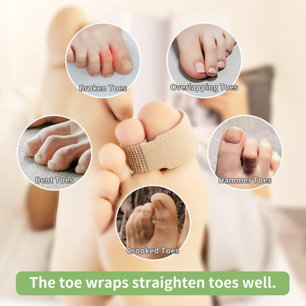 Fabric Hammer Toe Correctors Buddy Wraps, 8 Pack of Toe Bandages Protectors for
